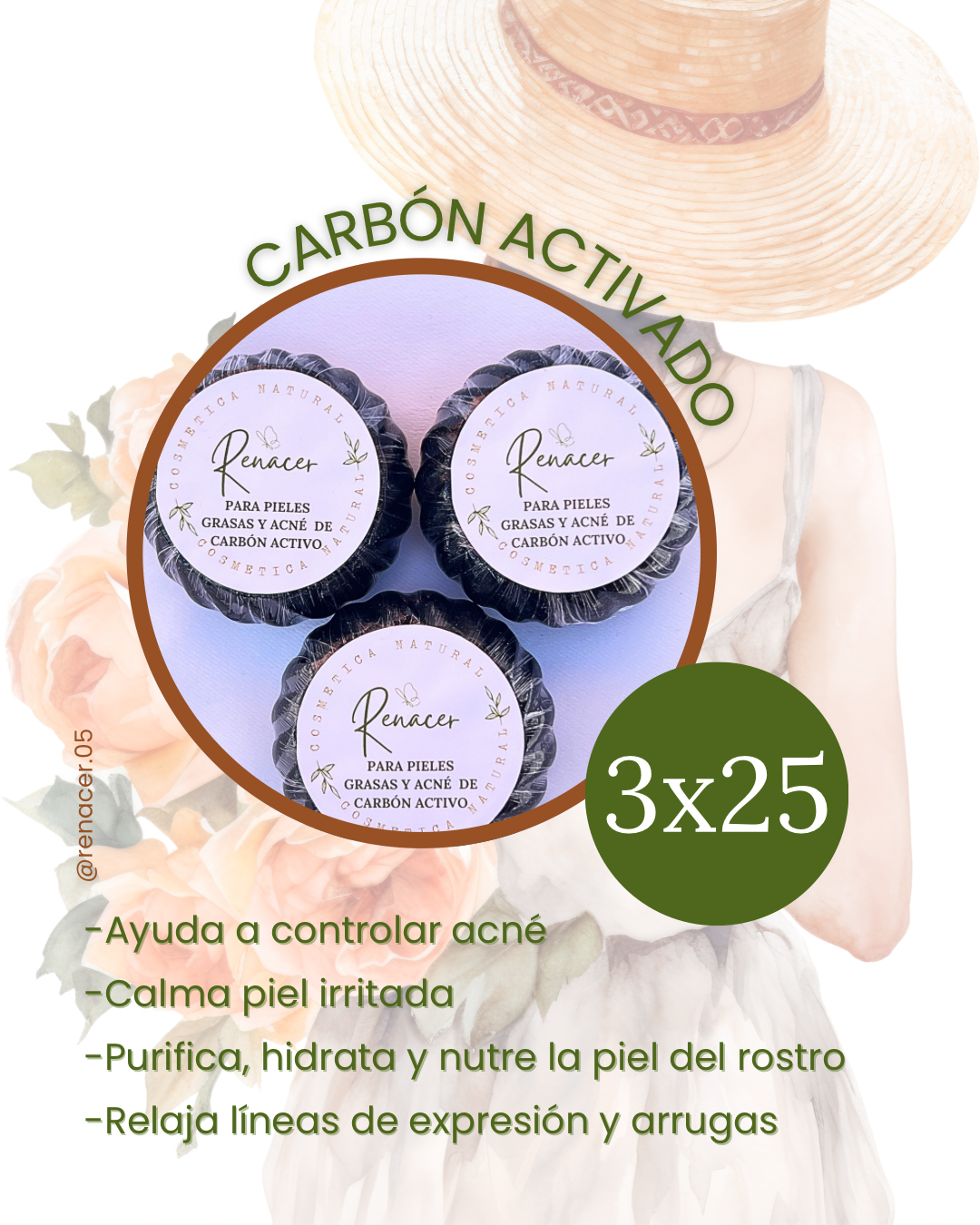 3 Jabones Control de Acné, Cutis graso, carbón Activo