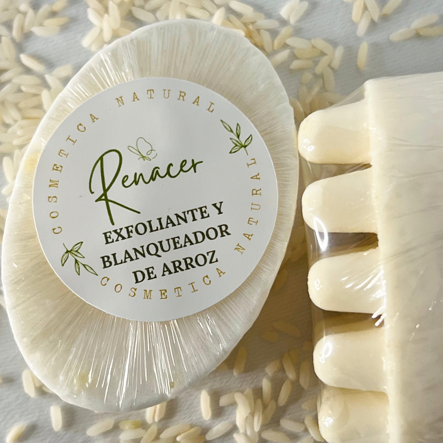 Jabón Blanqueador Exfoliante y Masajeador de Arroz